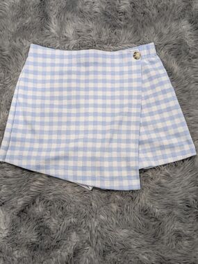Wallflower Light Blue and White Gingham Wrap Skort